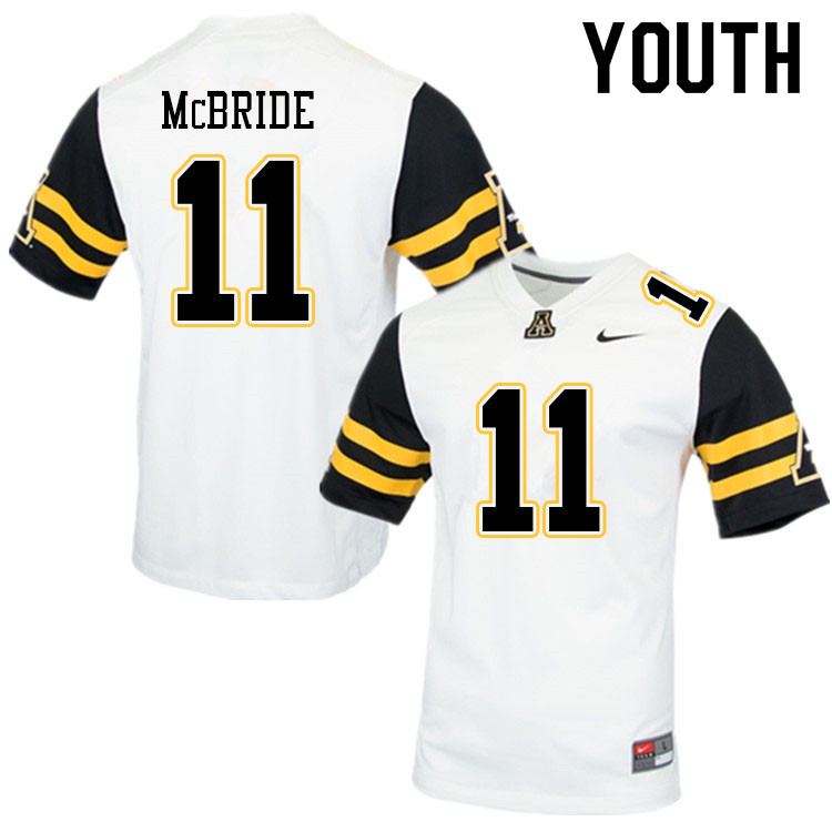 Youth #11 Brady McBride Appalachian State Mountaineers College Football Jerseys Sale-White - Click Image to Close